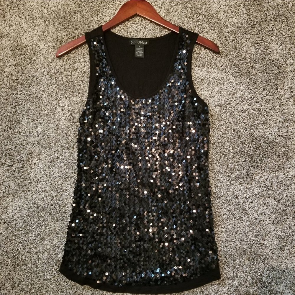 Design 365 Black Sequined Tank Top